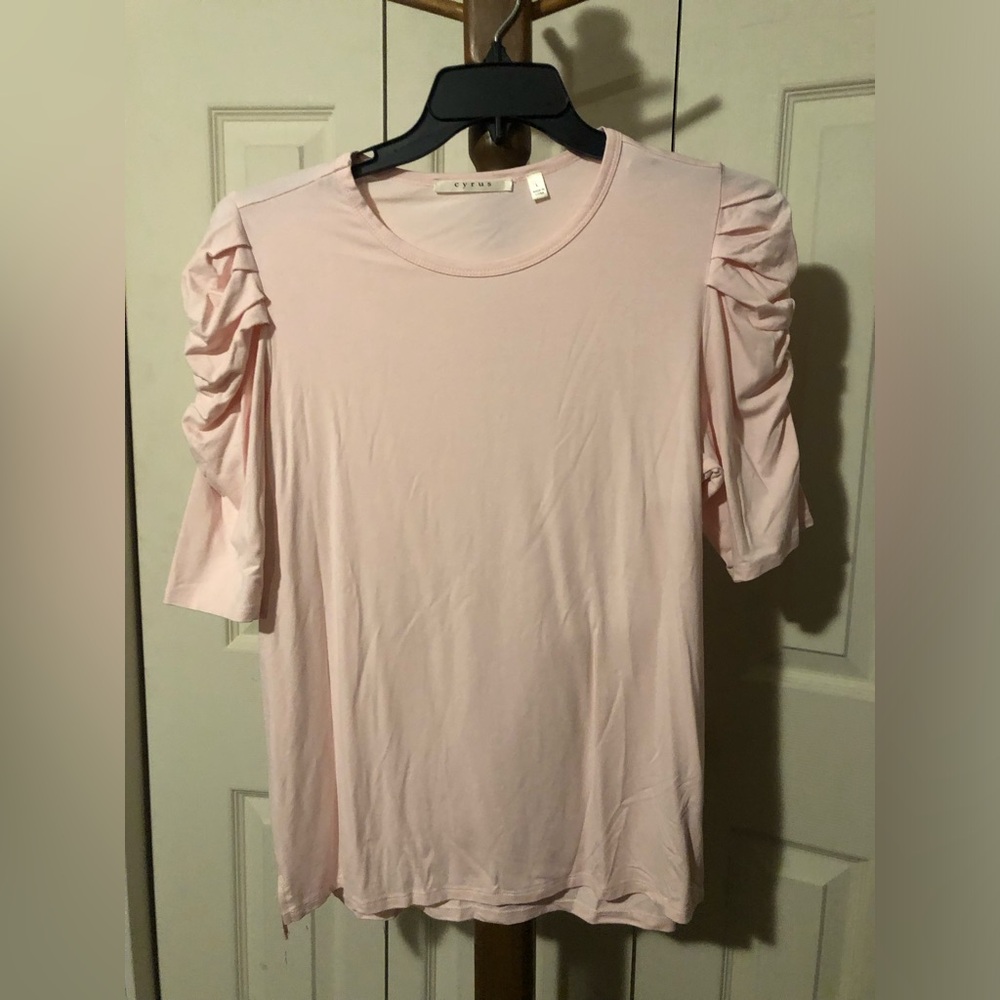 Cyrus Blush Pink Ruched Sleeve Top